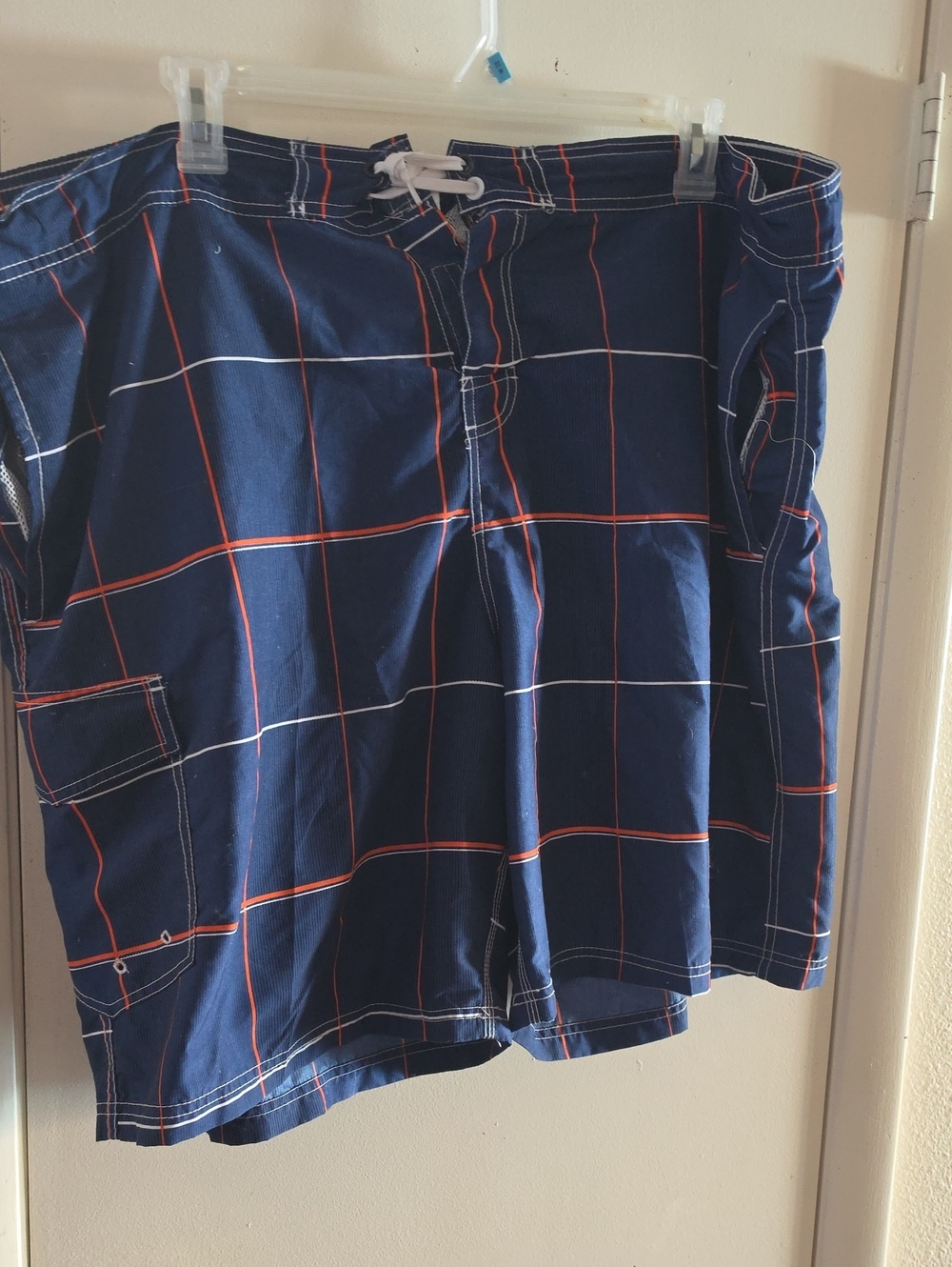 Caesars Men's Navy And Orange Plaid Swim Trunks Size 4X